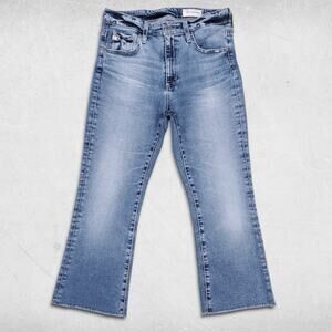 AG Farrah Boot Crop Jeans Womens 29 Blue Medium Wash High Rise Raw Hem